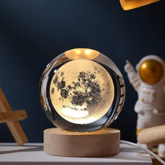 3D Crystal Galaxy Ball Lamp - LED Light with Wooden Base