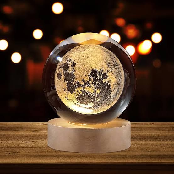 3D Crystal Galaxy Ball Lamp - LED Light with Wooden Base