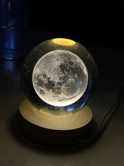 3D Crystal Galaxy Ball Lamp - LED Light with Wooden Base