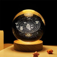3D Crystal Galaxy Ball Lamp - LED Light with Wooden Base